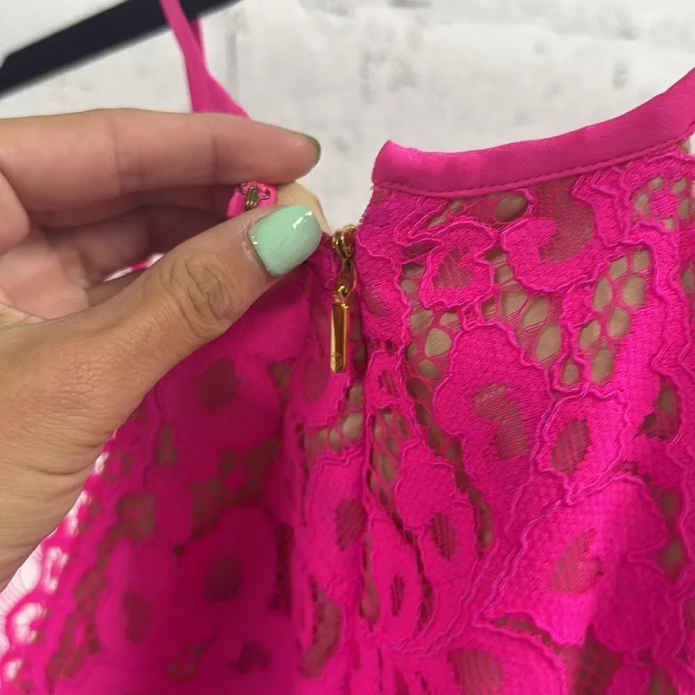 Trina Turk HOT Pink Halter Dress - Lace - NWOT - Size 8 Never Worn - Zip Back